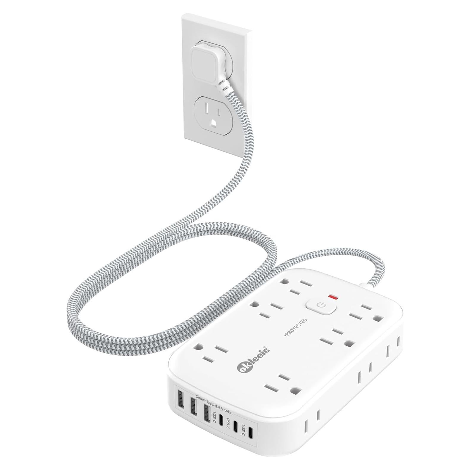 Regleta de Alimentación 12 Salidas + 6 USB C 1.5m Okleeic