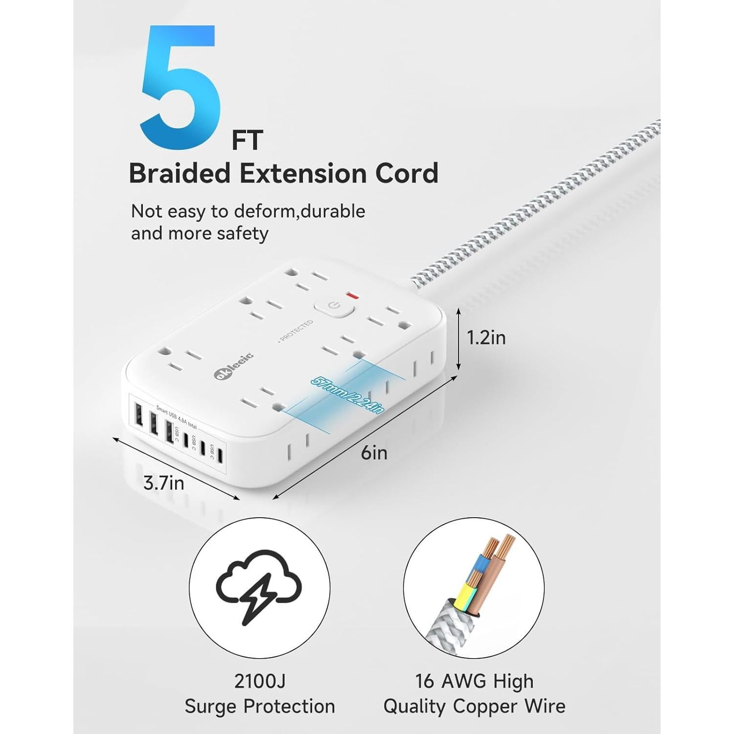 Regleta de Alimentación 12 Salidas + 6 USB C 1.5m Okleeic