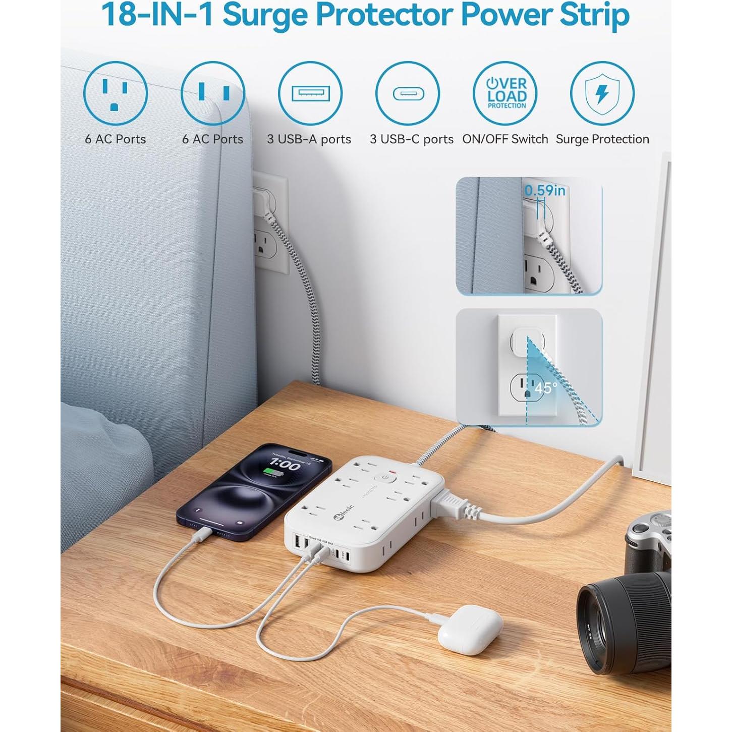 Regleta de Alimentación 12 Salidas + 6 USB C 1.5m Okleeic