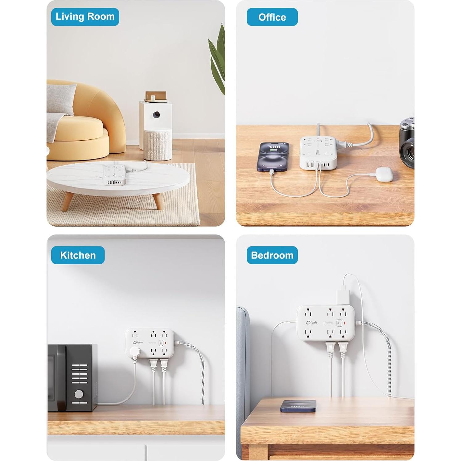 Regleta de Alimentación 12 Salidas + 6 USB C 1.5m Okleeic