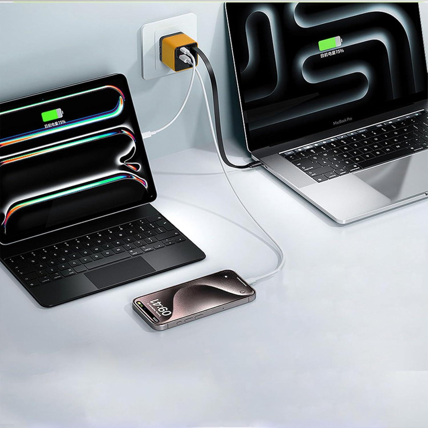 Cargador Gan 3 en 1 YAQIMIYA 80W Rápido USB-C y 2 Puertos