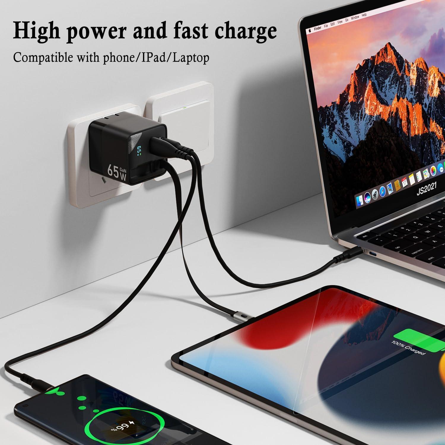 Cargador USB C HATALKIN 65W Plegable con Cable Retráctil