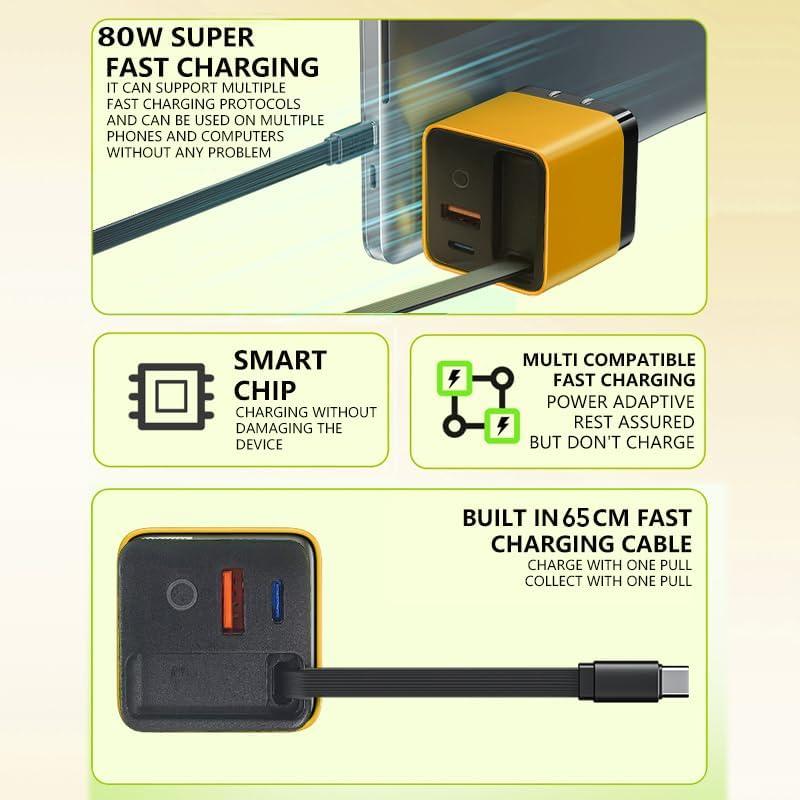 Cargador Tobre 3 en 1 GaN 80W con Cable Retráctil para iPhone 17