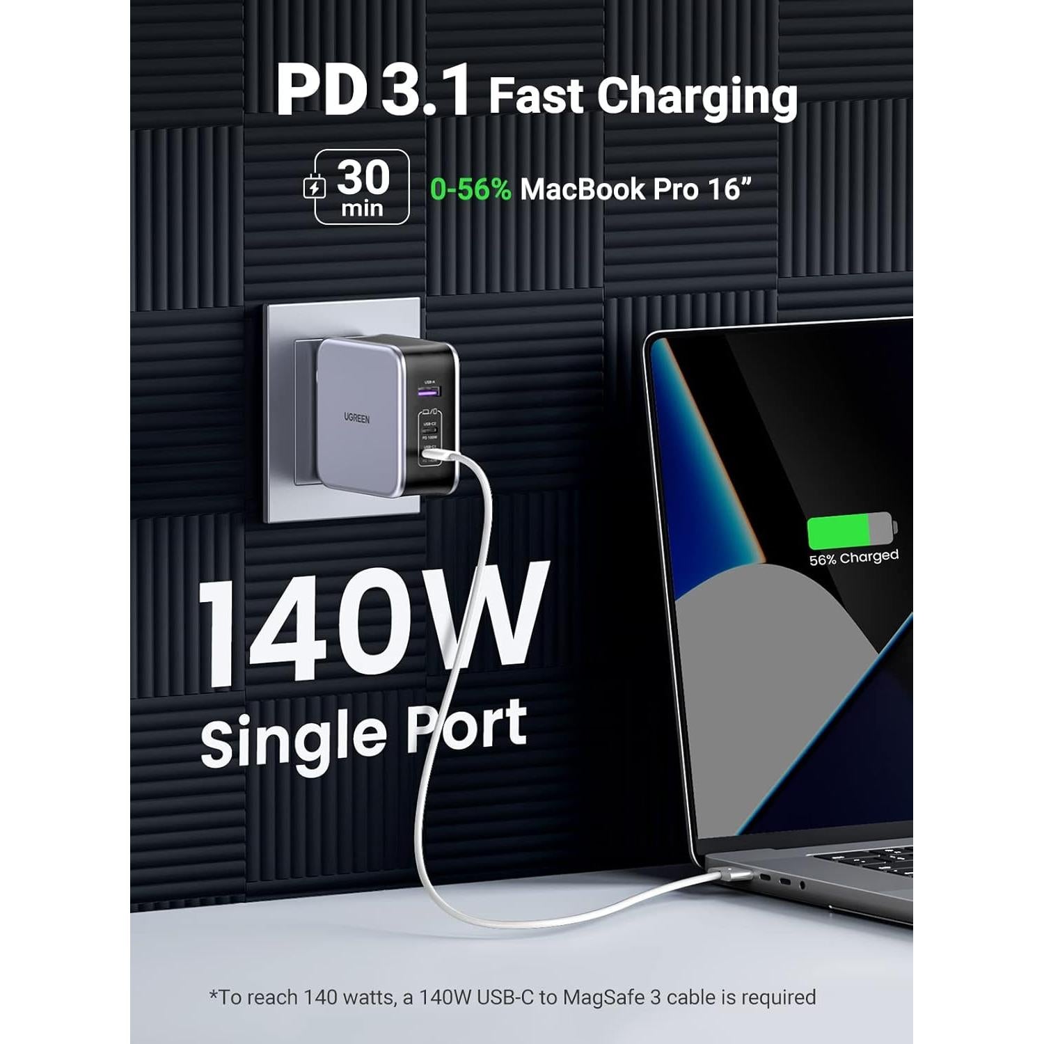 Cargador UGREEN 140W USB C Plegable para MacBook Pro y iPhone