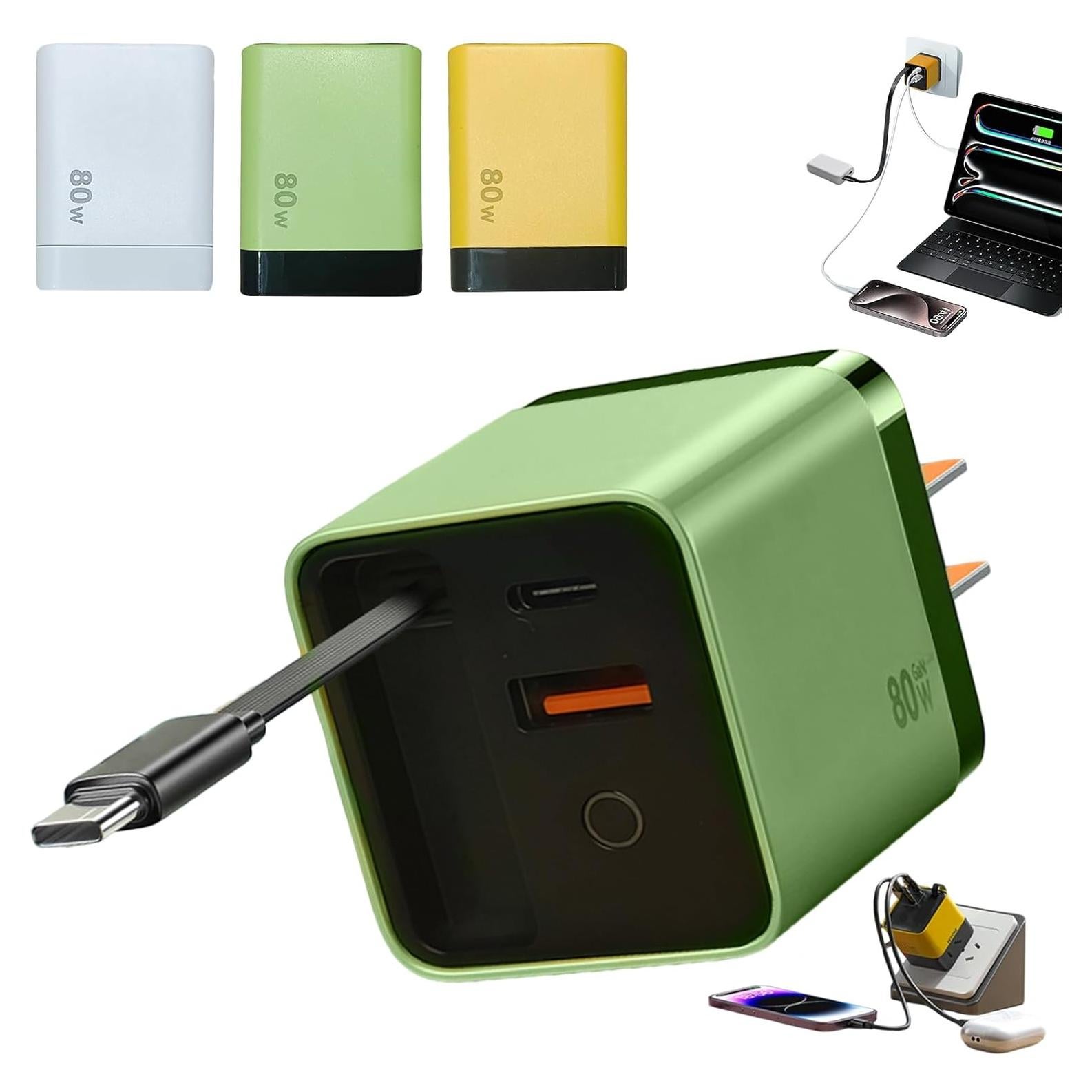 Cargador 3 en 1 Henguans Rápido 80W con USB y Tipo-C Verde