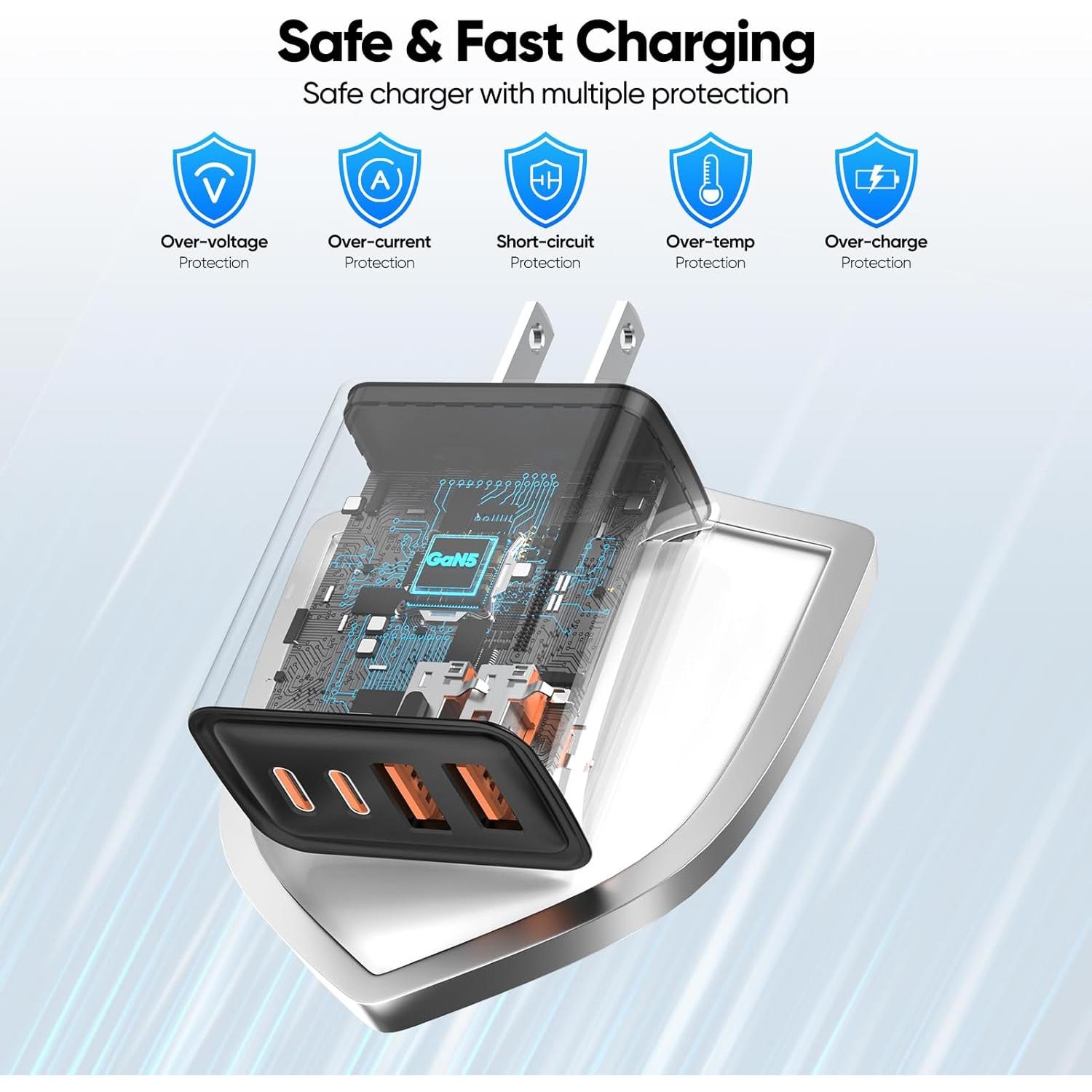 Cargador de Pared USB C 80W 4 Puertos GaN - Paquete de 2