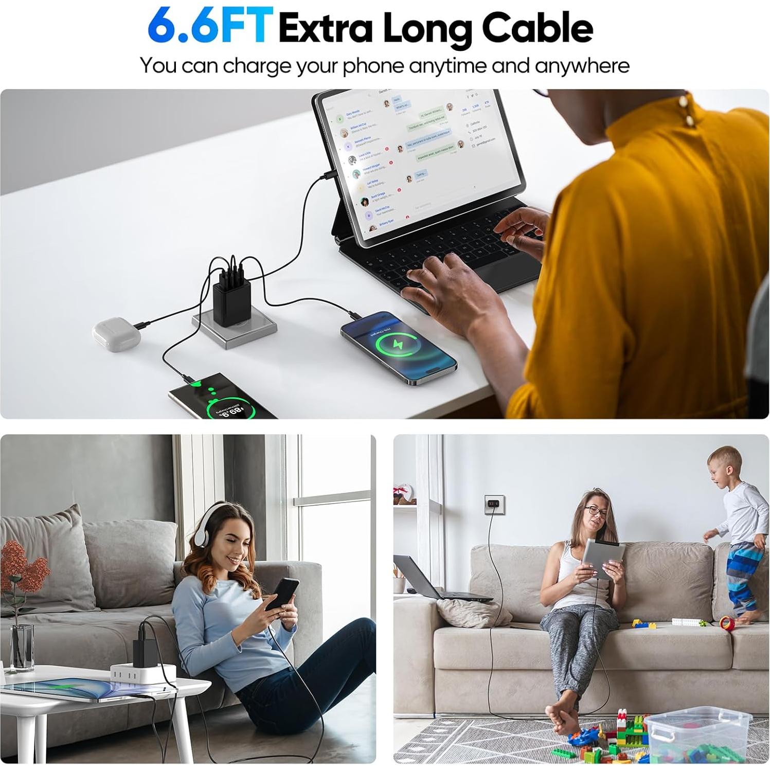 Cargador de Pared USB C 80W 4 Puertos GaN - Paquete de 2