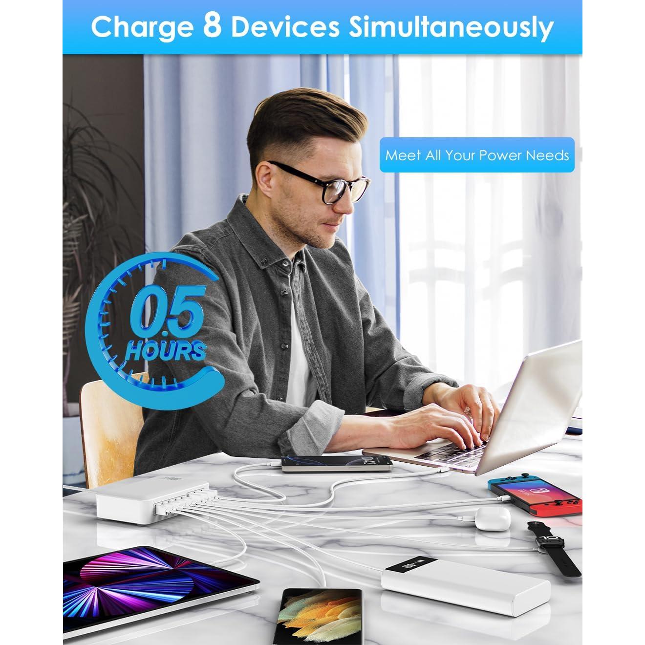 Estación de Carga USB C 300W - Hub 8 Puertos PD 100W