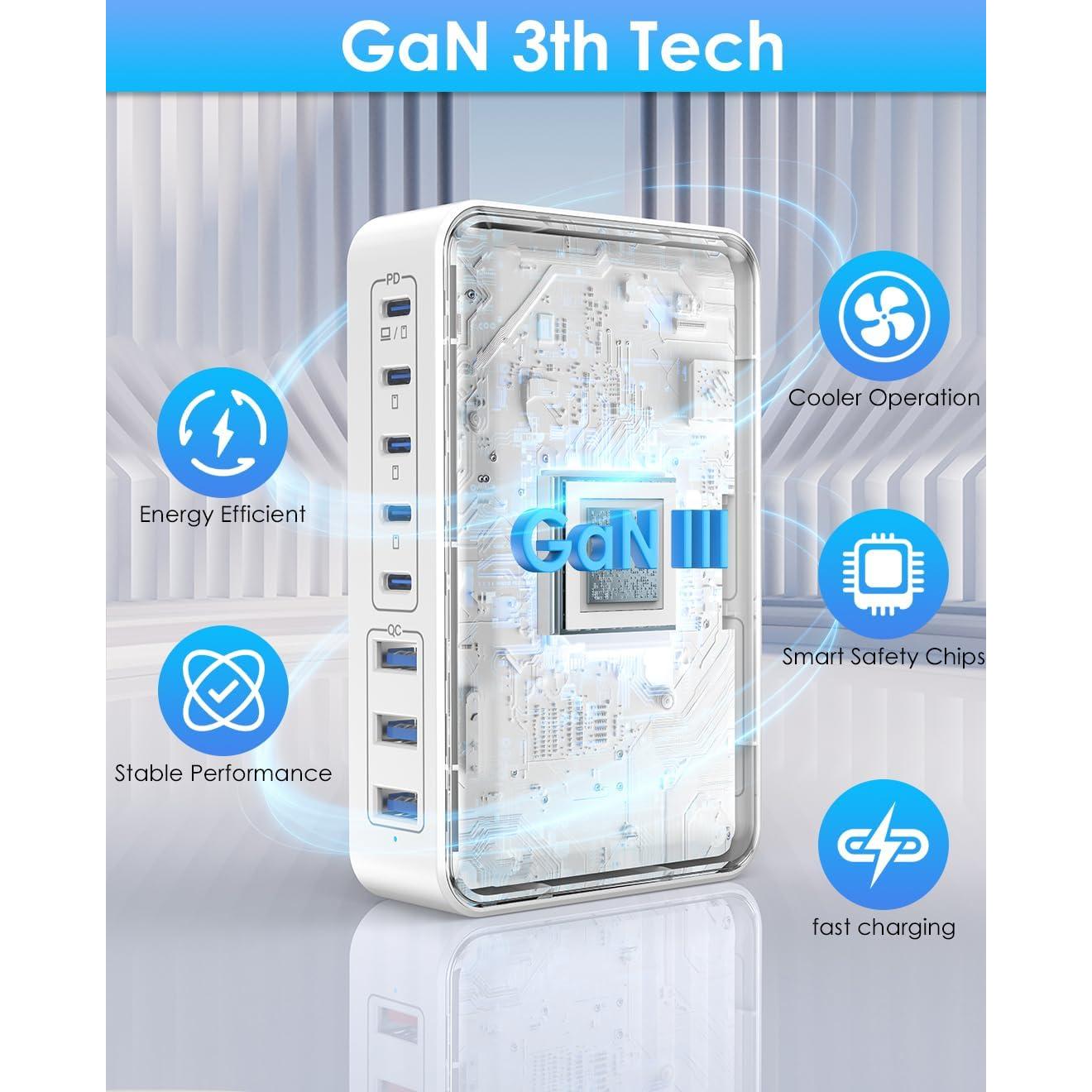 Estación de Carga USB C 300W - Hub 8 Puertos PD 100W