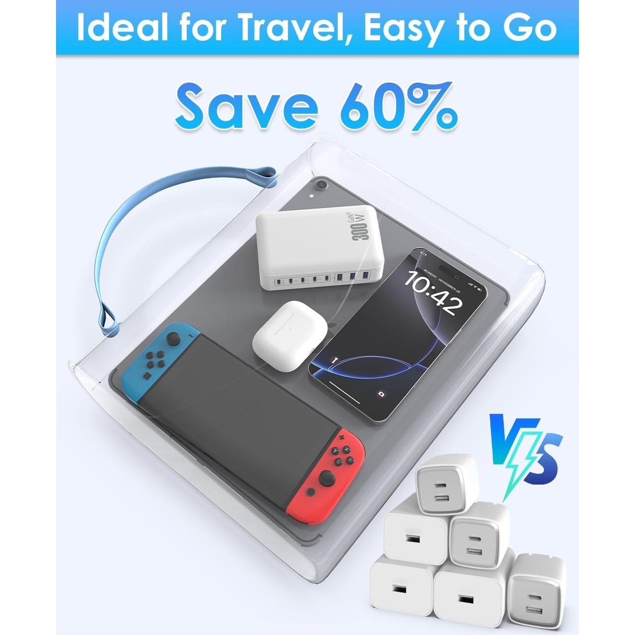 Estación de Carga USB C 300W - Hub 8 Puertos PD 100W