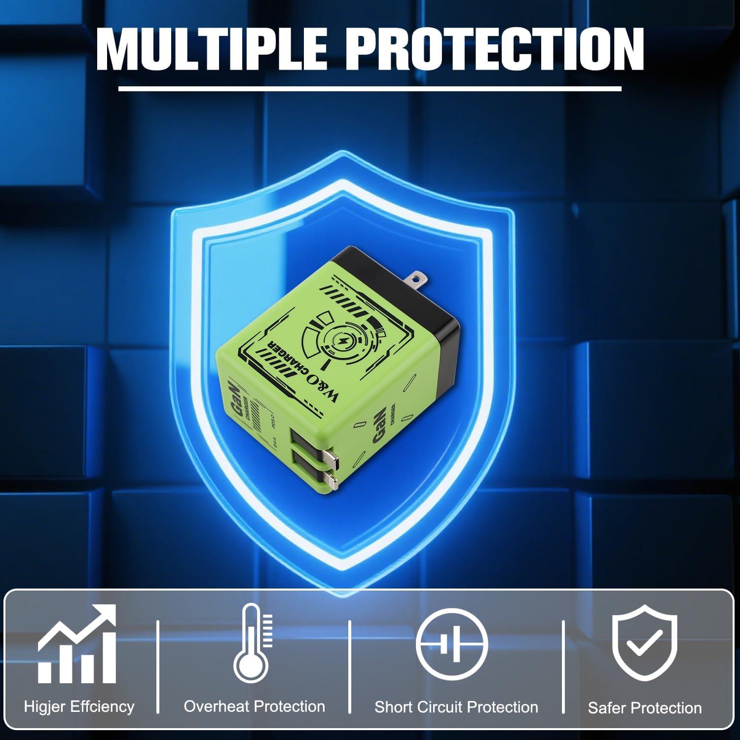 Cargador Rápido GaN W&O 2-en-1 con Cables Tipo-C y Lightning