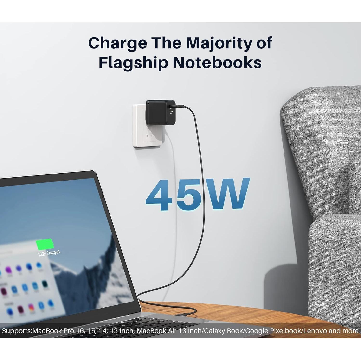 Cargador USB C K&ZZ 45W Rápido Doble Tipo C Plegable