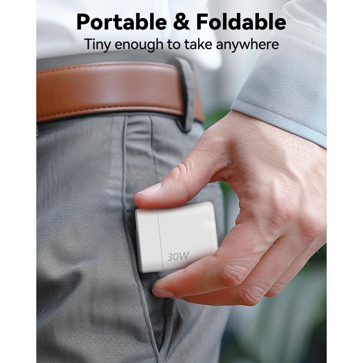 Cargador Rápido USB C TECKNET 30W con Enchufe Plegable