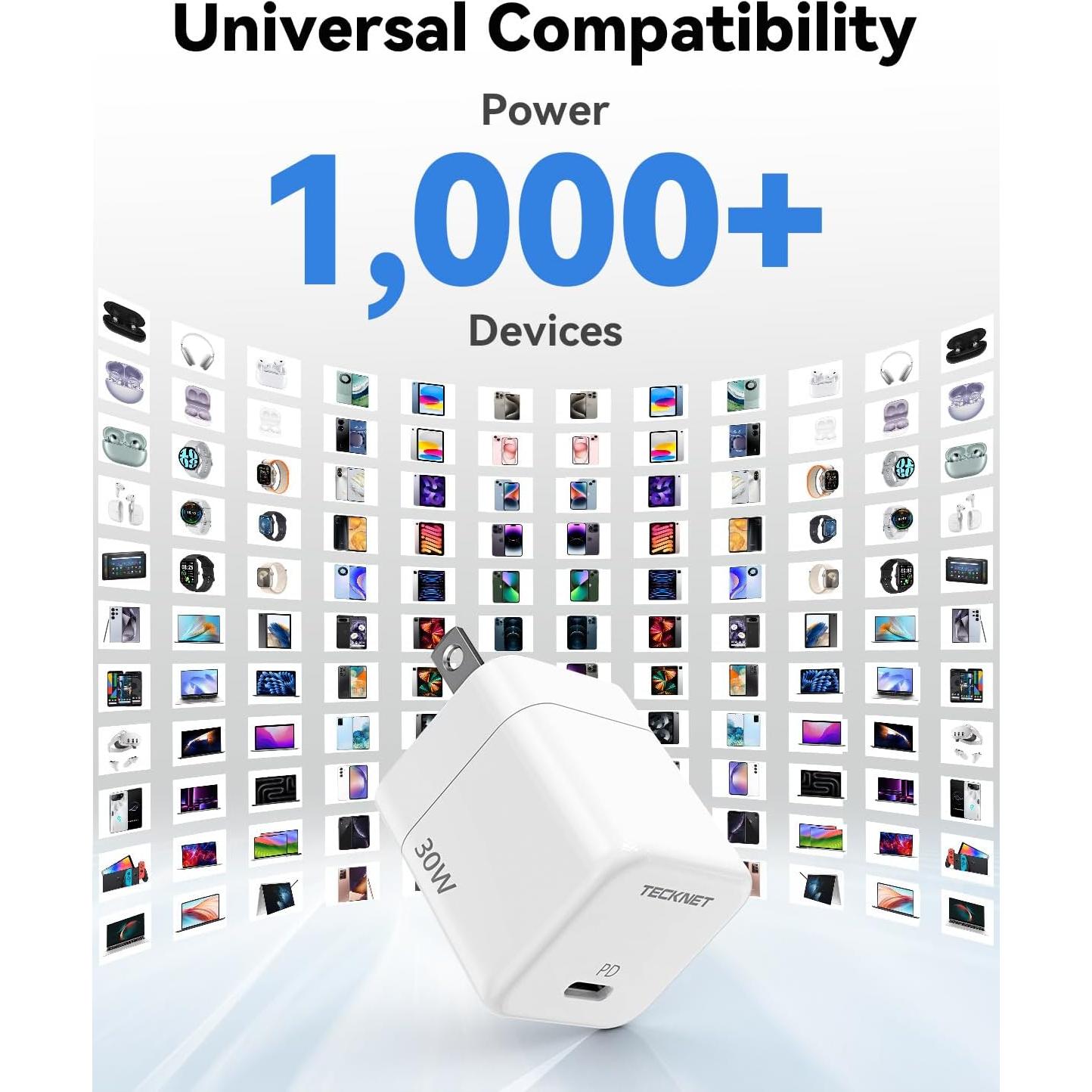 Cargador Rápido USB C TECKNET 30W con Enchufe Plegable