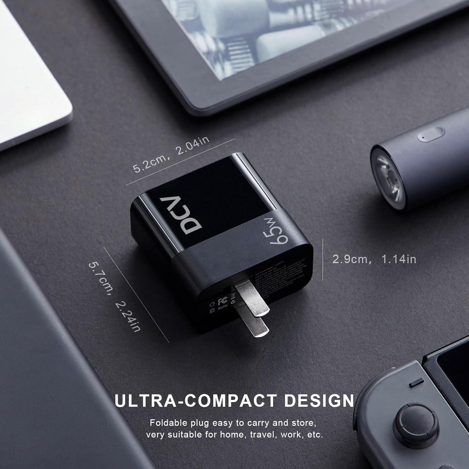 Cargador USB C 65W DCV con Pantalla LED y 3 Puertos - Negro