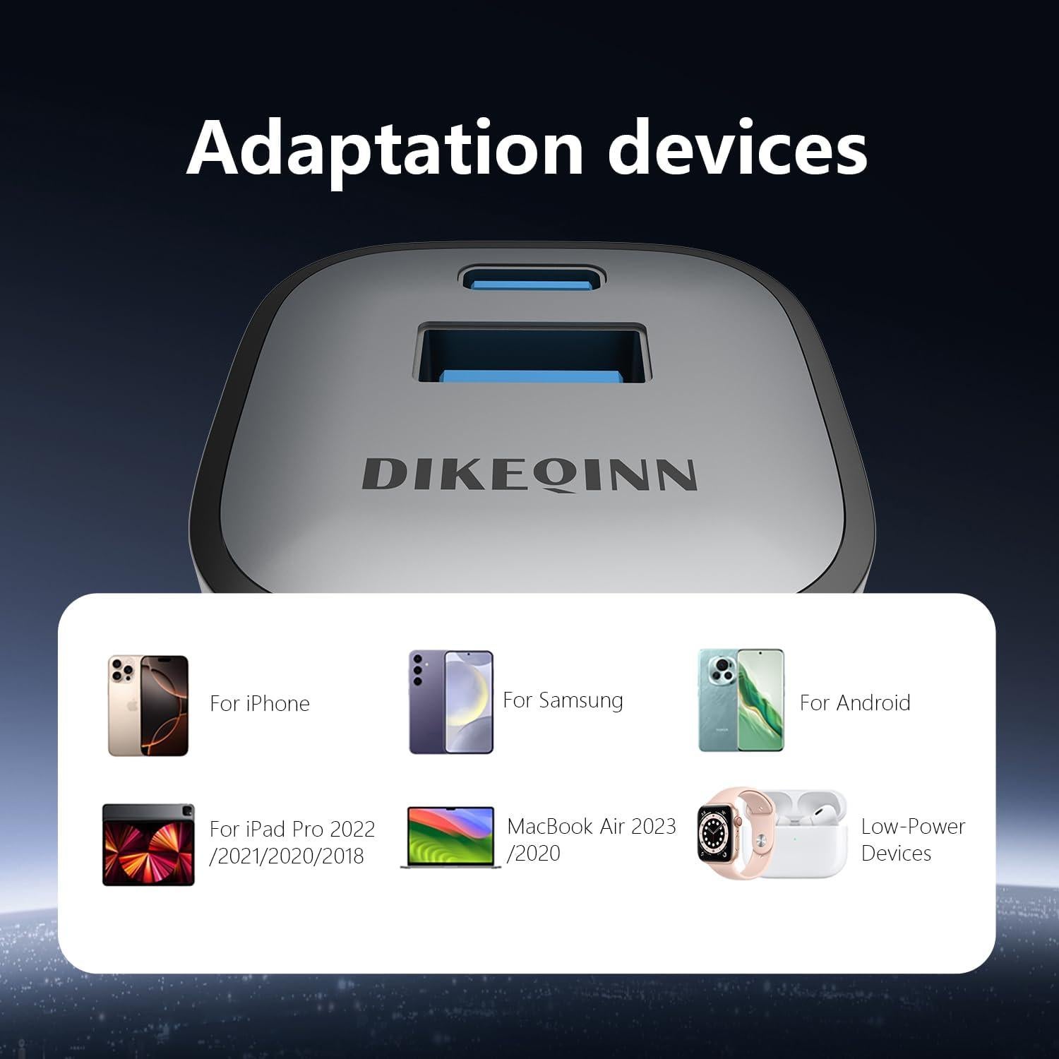 Cargador de Pared 45W GaN DIEKQINN USB-C y USB-A Negro