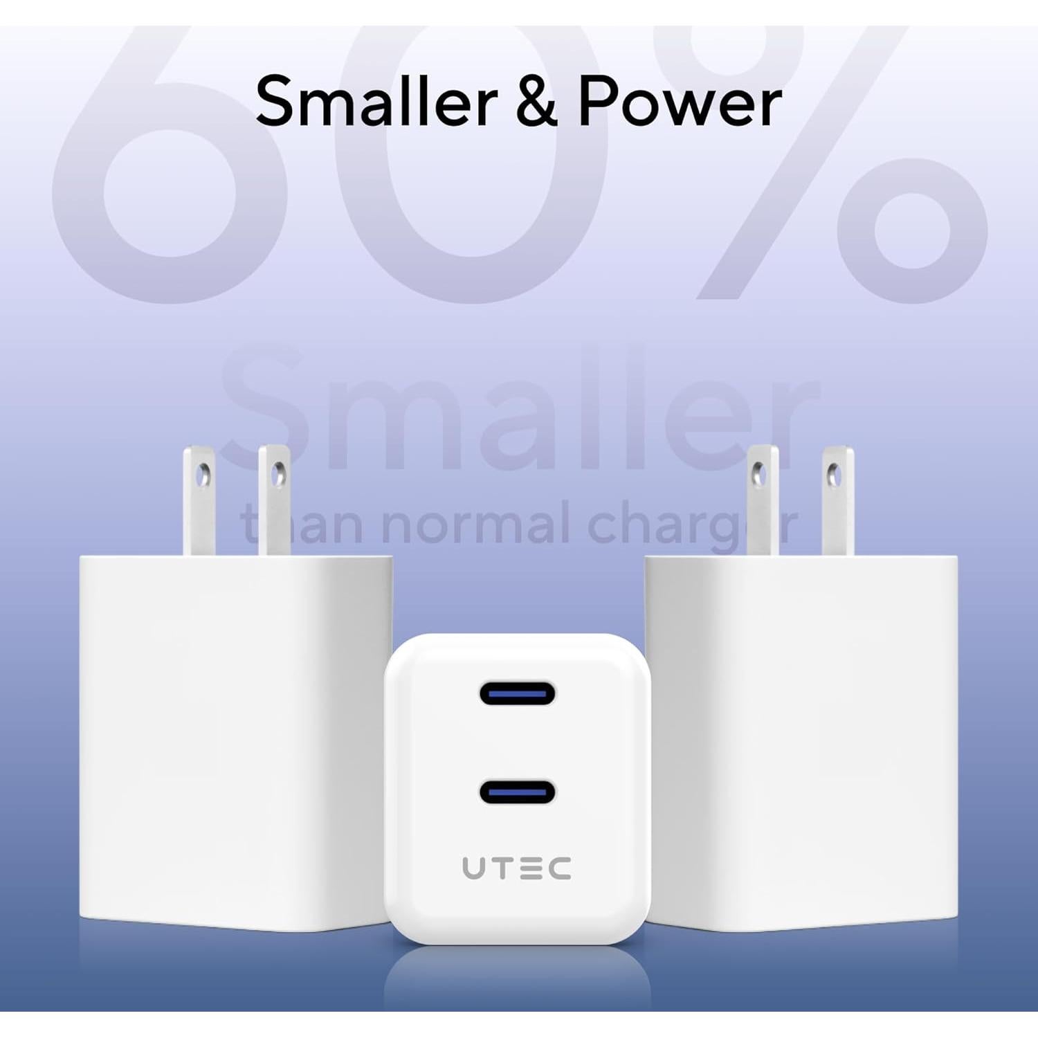 Cargador USB C UTEC 35W Plegable 2 Puertos Rápido