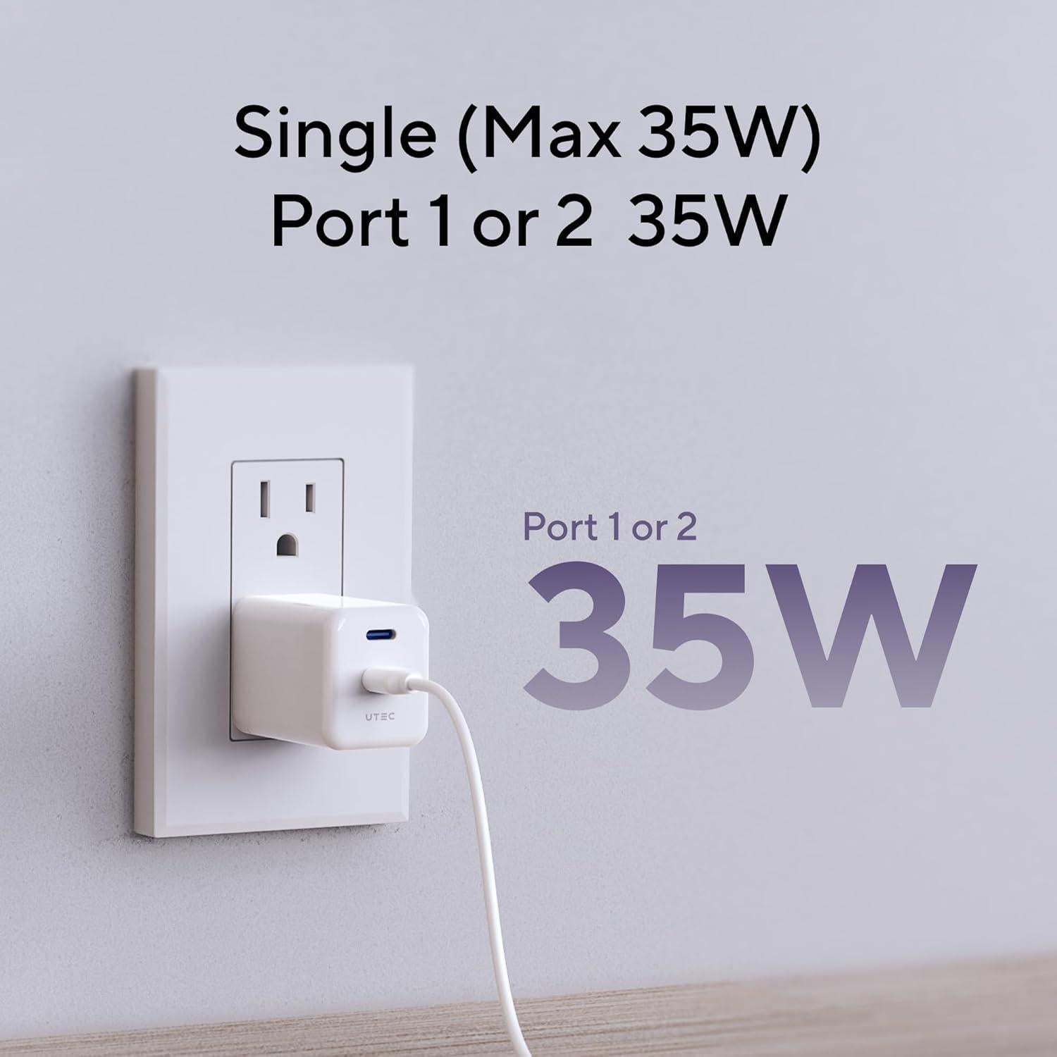 Cargador USB C UTEC 35W Plegable 2 Puertos Rápido