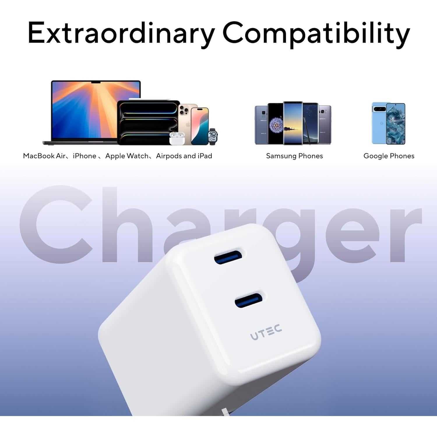 Cargador USB C UTEC 35W Plegable 2 Puertos Rápido