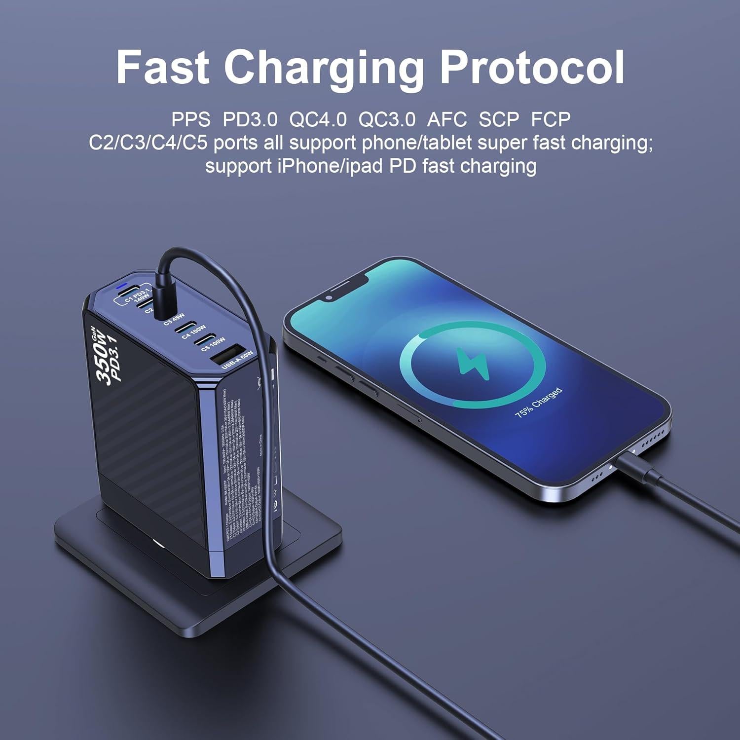 Cargador USB C 350W Ubigbuy 6 Puertos PD3.1 Rápido