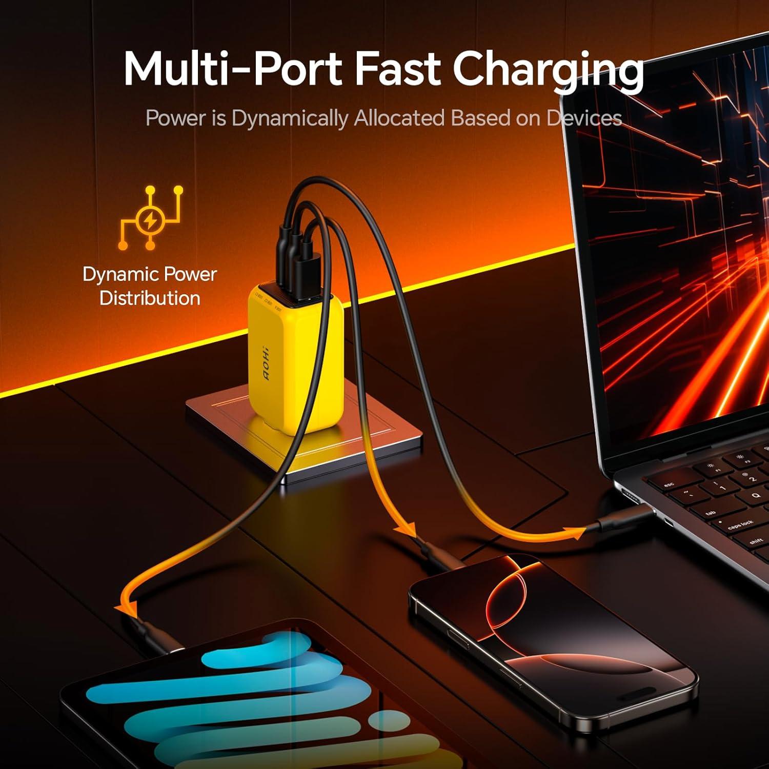 Cargador USB C AOHI Youth 65W Plegable 3 Puertos Amarillo