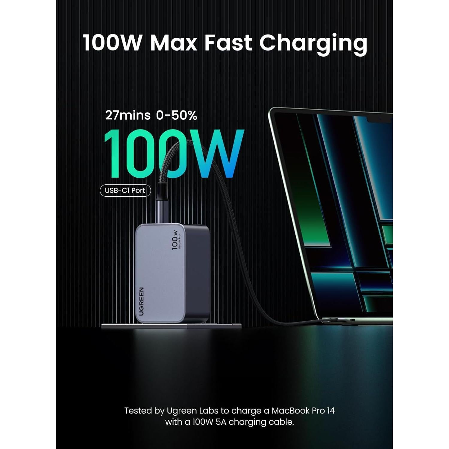 Cargador UGREEN Nexode Pro 100W GaN USB-C 3 Puertos