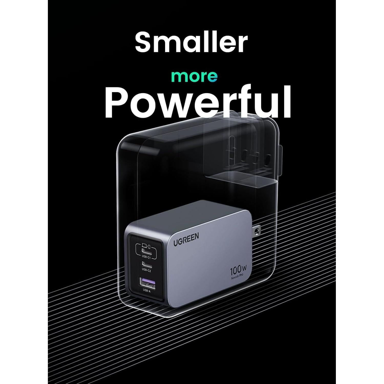 Cargador UGREEN Nexode Pro 100W GaN USB-C 3 Puertos