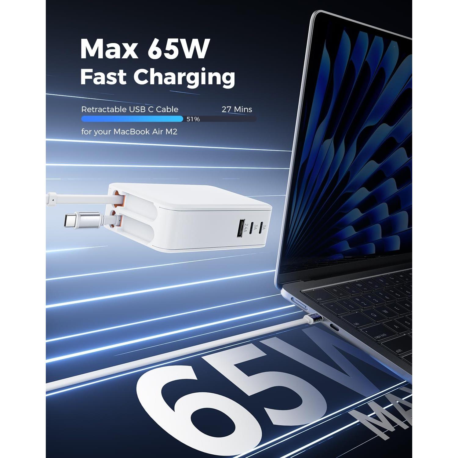 Cargador de Pared Retráctil Superone 65W 5 Puertos USB-C