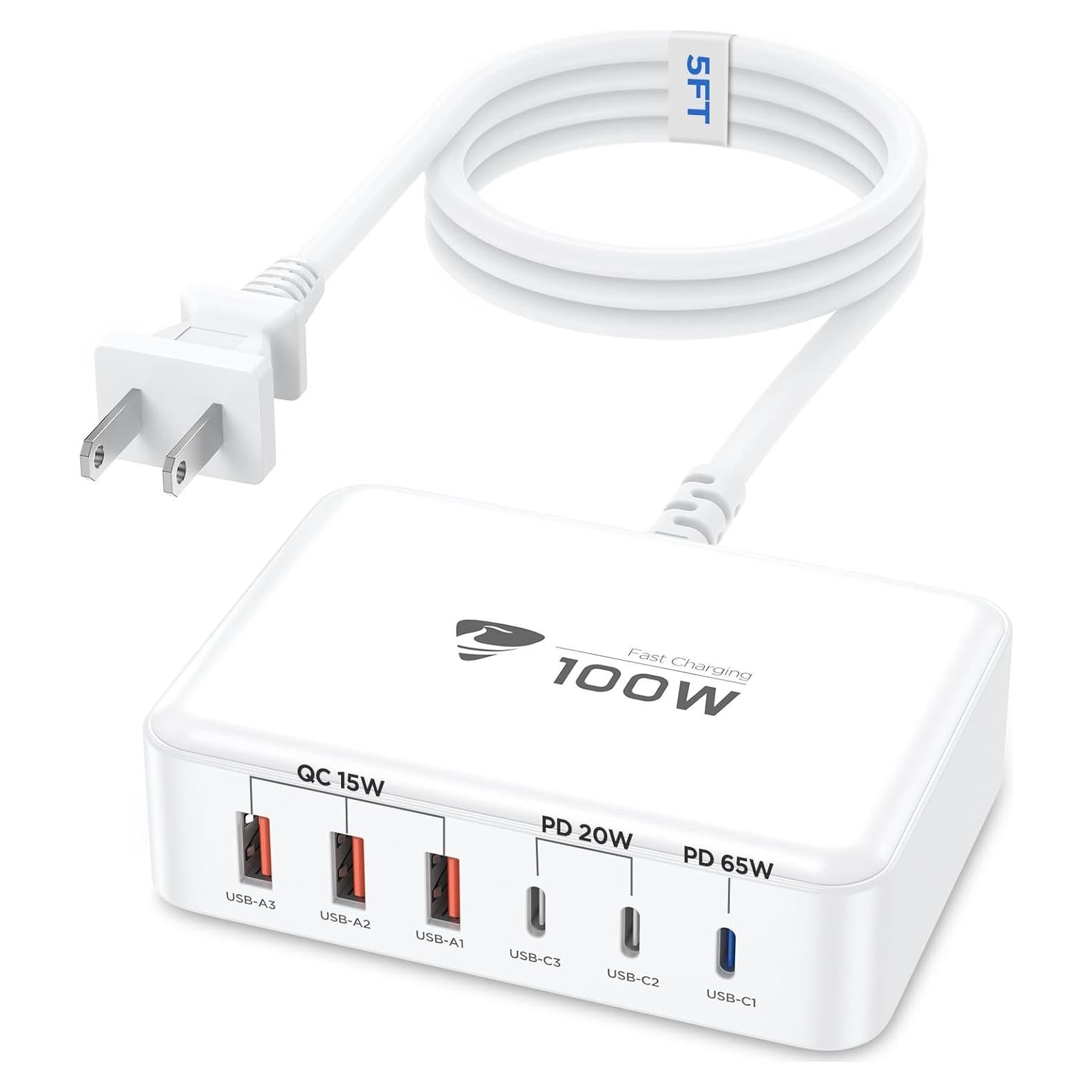 Estación de Carga USB C Aiminu 100W 6 Puertos Carga Rápida