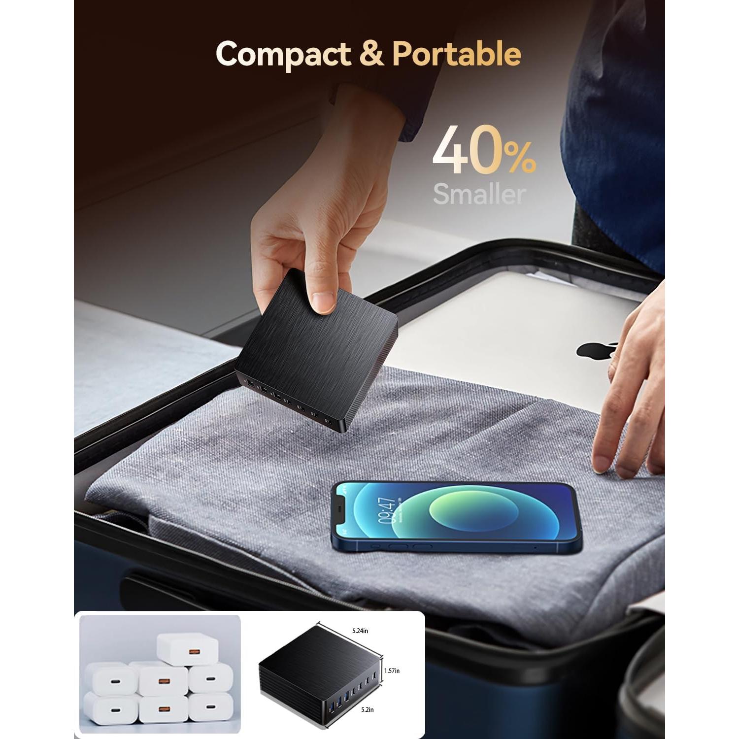 Cargador USB C 140W GaN III 7 Puertos Adaptador de Viaje