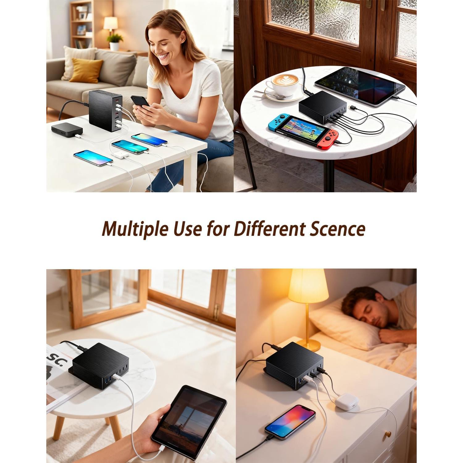 Cargador USB C 140W GaN III 7 Puertos Adaptador de Viaje