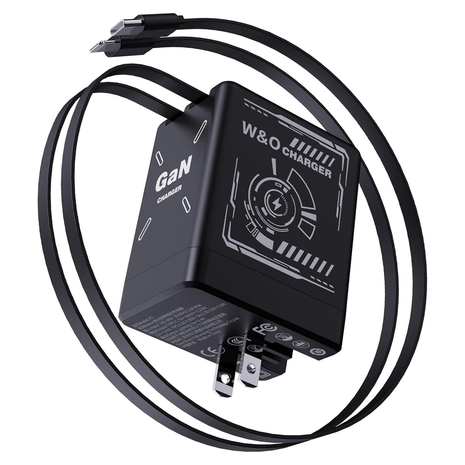 Cargador Hatalkin W&O 2 en 1 GaN 40W con Cables Retráctiles