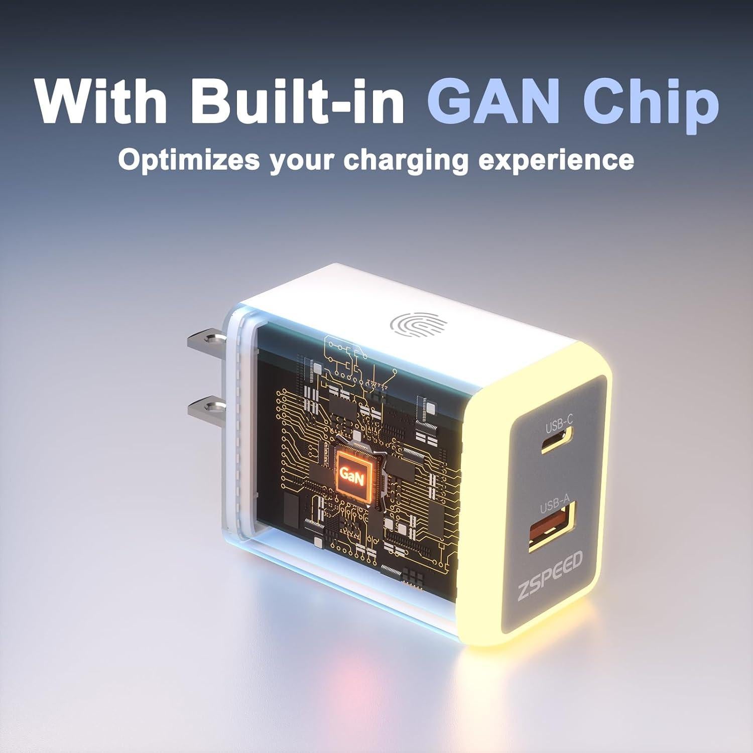 Cargador USB C 45W GaN con Luz Nocturna Doble Puerto