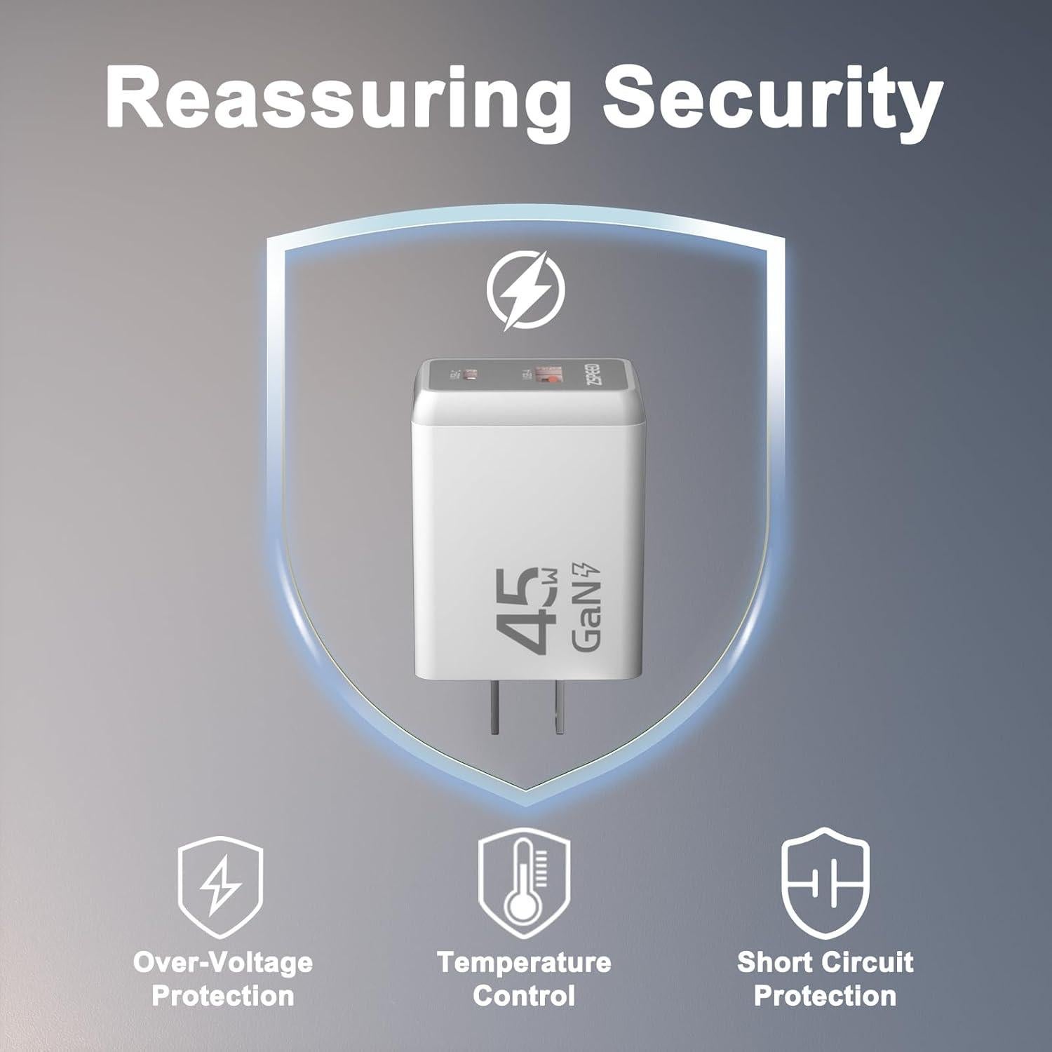 Cargador USB C 45W GaN con Luz Nocturna Doble Puerto