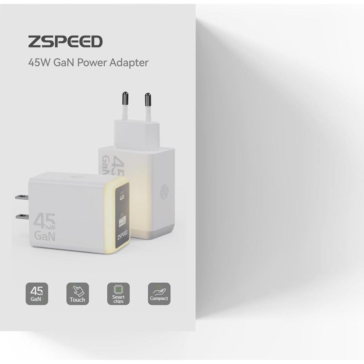 Cargador USB C 45W GaN con Luz Nocturna Doble Puerto