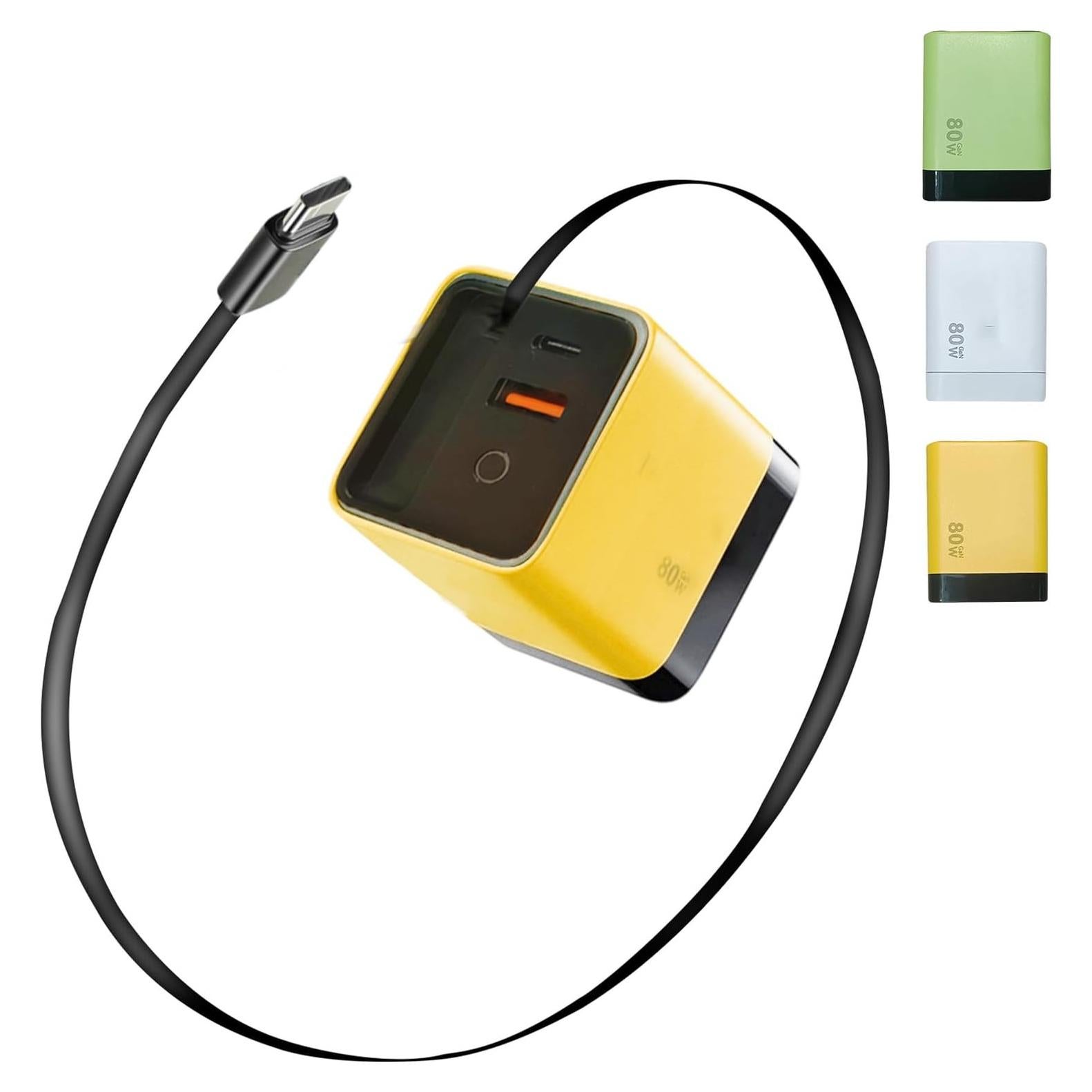Cargador 3 en 1 GaN 80W WESWAY con Cable Retráctil Amarillo