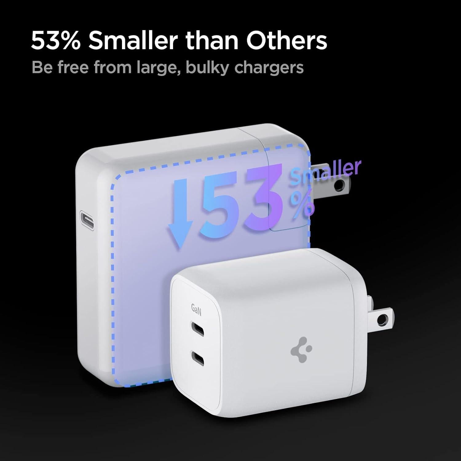 Cargador USB C Spigen 65W GaN Doble Puerto PD 3.0 Blanco