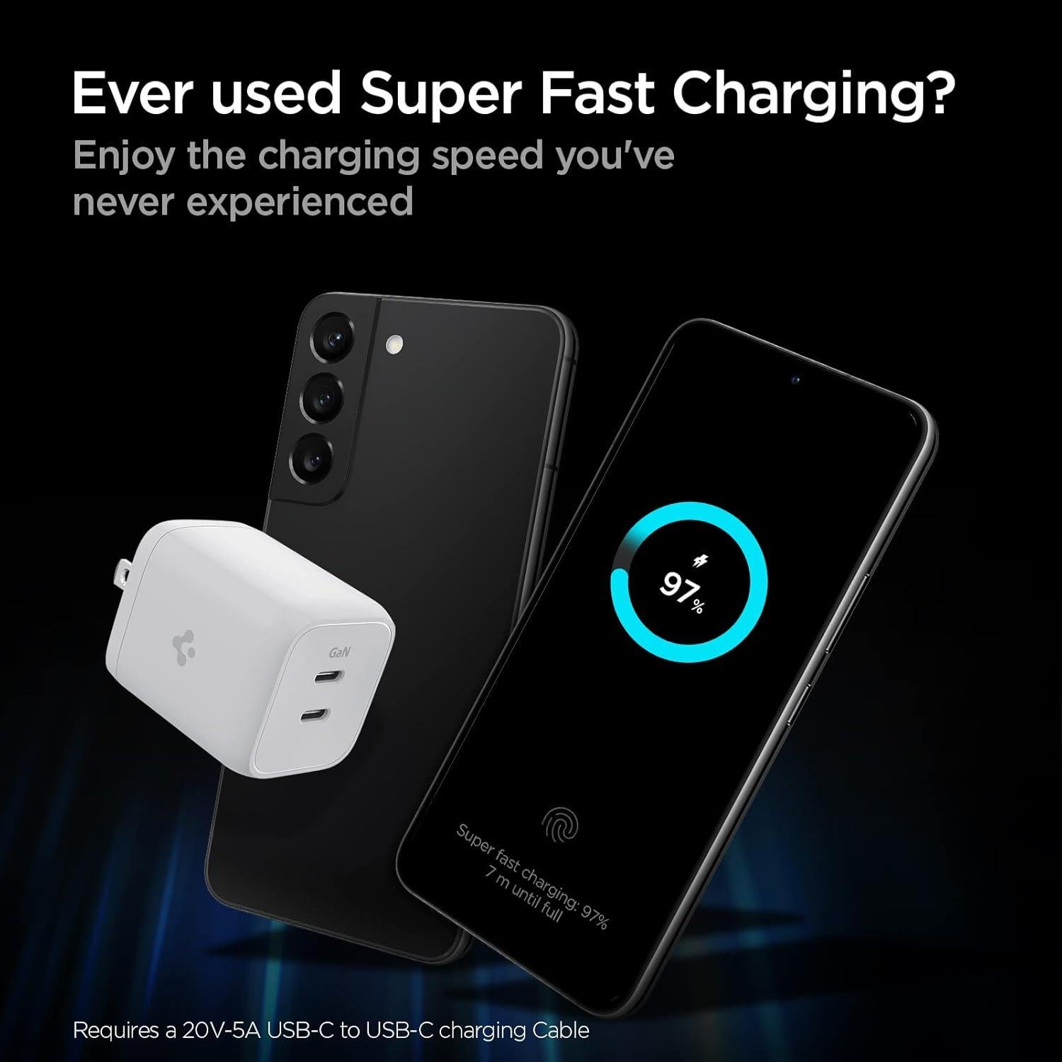 Cargador USB C Spigen 65W GaN Doble Puerto PD 3.0 Blanco