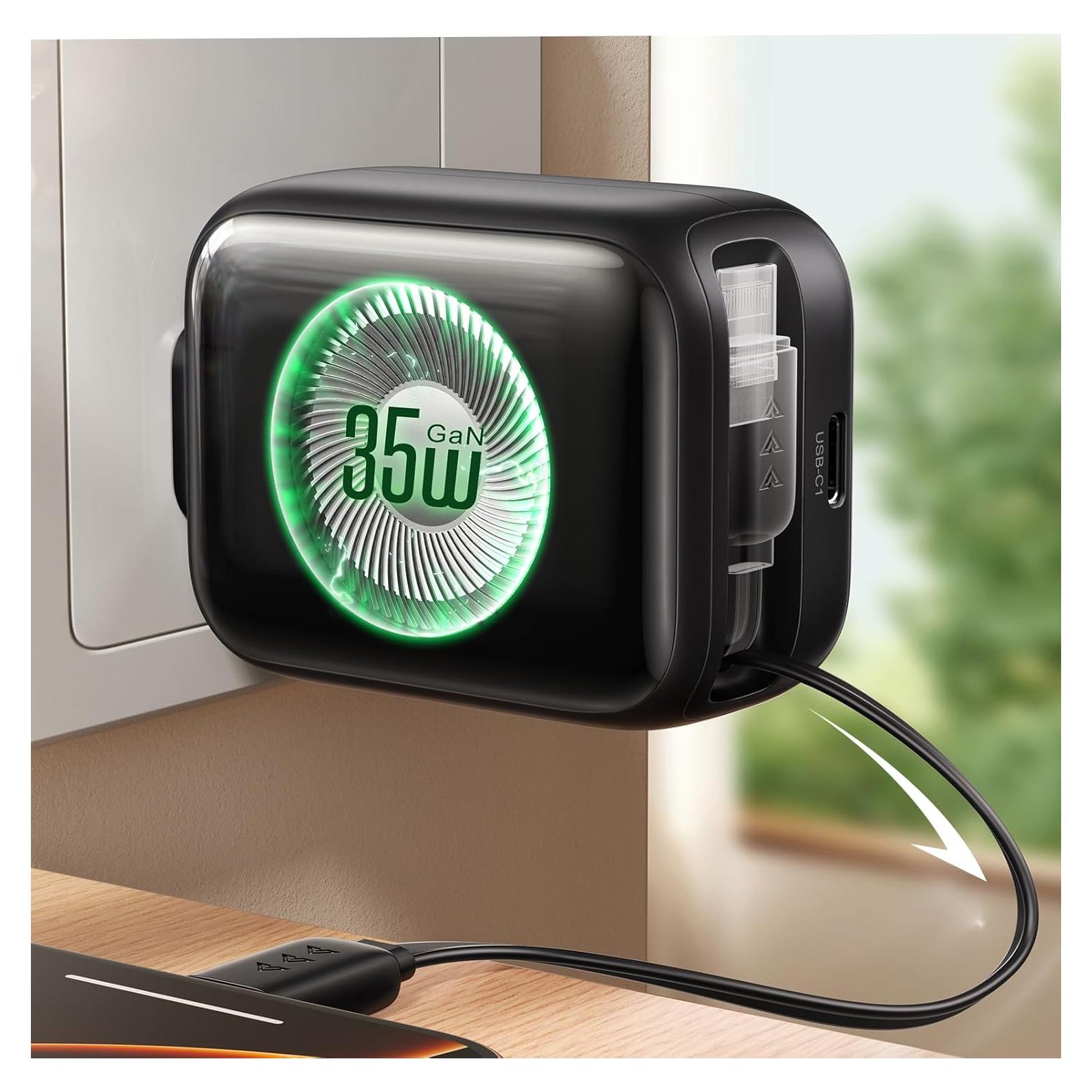 Cargador de Pared Retráctil Threekey 35W USB-C Doble Puerto