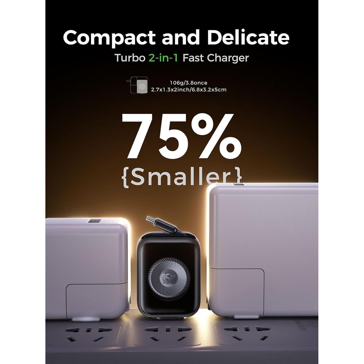 Cargador de Pared Retráctil Threekey 35W USB-C Doble Puerto