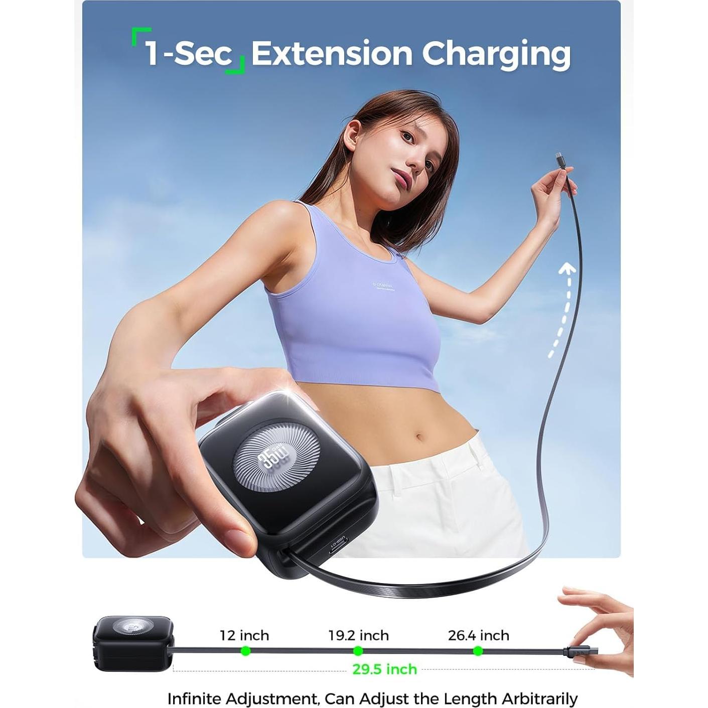 Cargador de Pared Retráctil Threekey 35W USB-C Doble Puerto