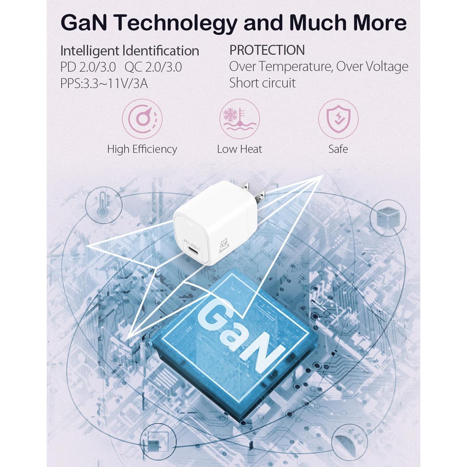 Cargador de pared 3inuS GaN USB-C PD 33W para iPhone y MacBook