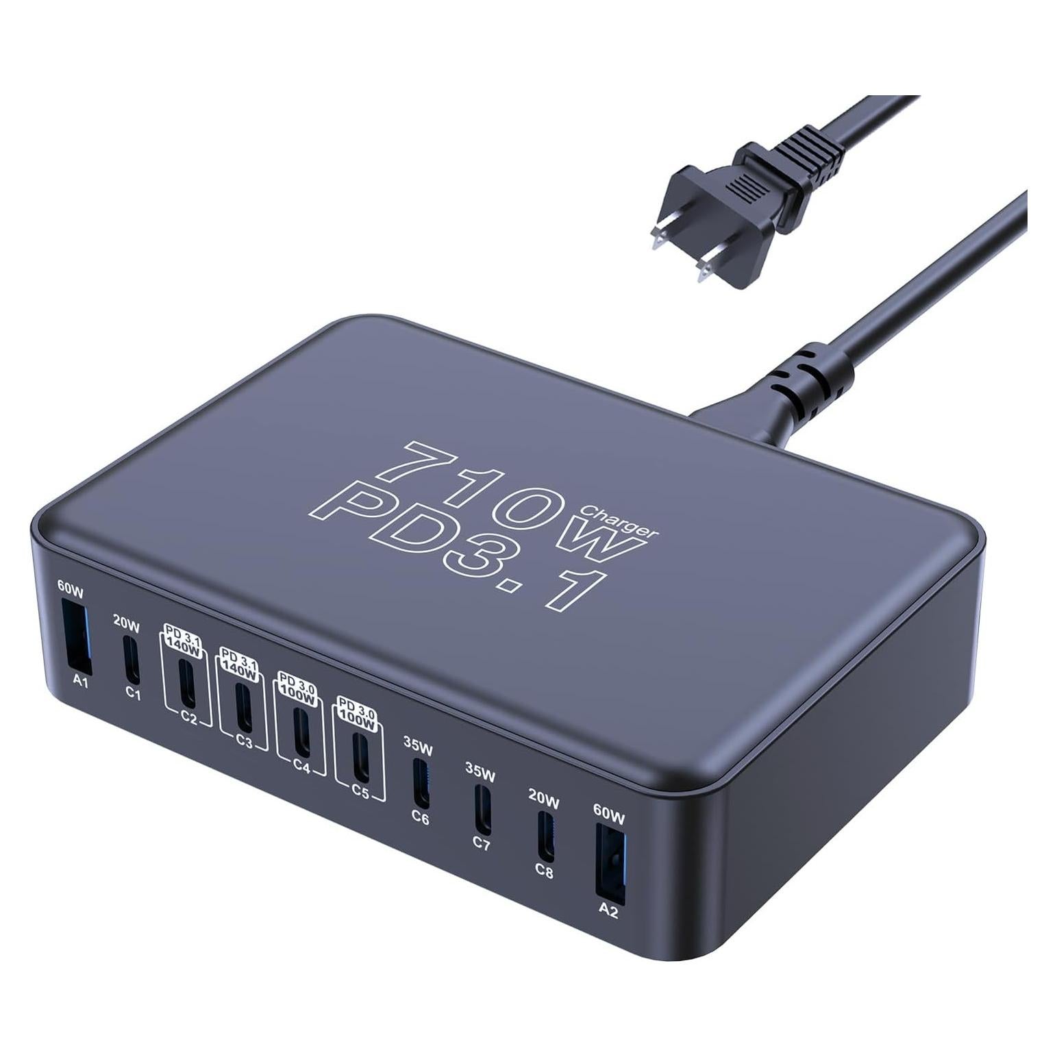 Cargador USB C CHIPOFY 710W 10 Puertos Carga Rápida GaN