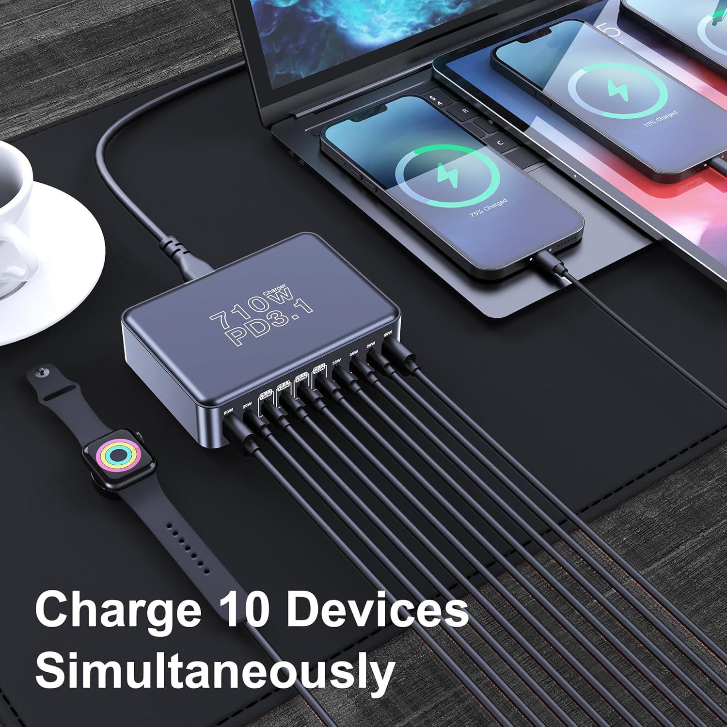 Cargador USB C CHIPOFY 710W 10 Puertos Carga Rápida GaN