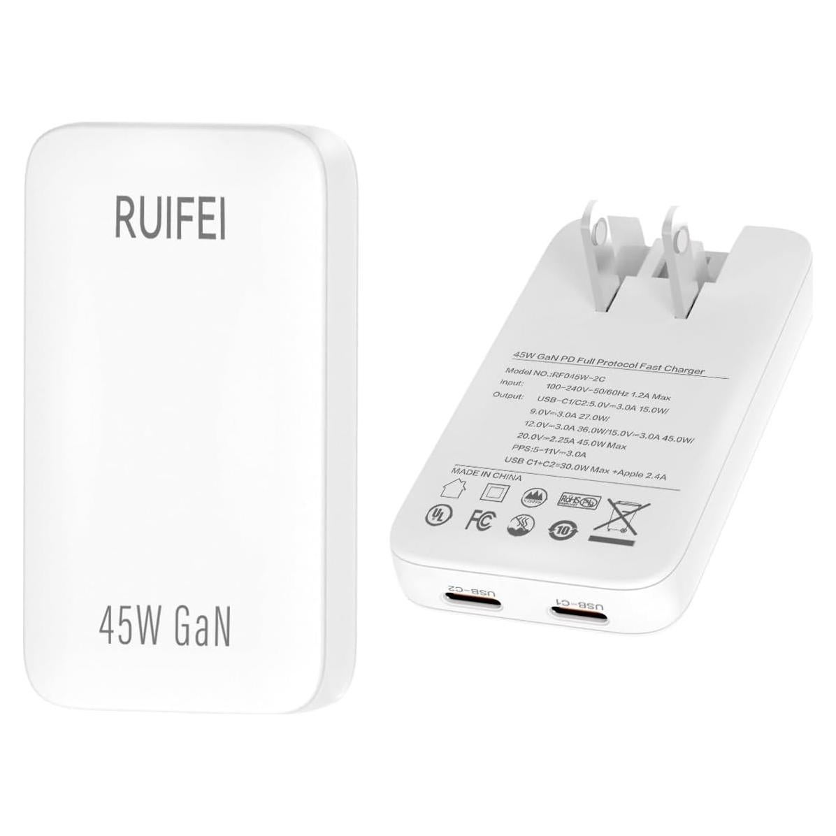 Cargador de pared USB C 45W RUIFEI 2 puertos carga rápida