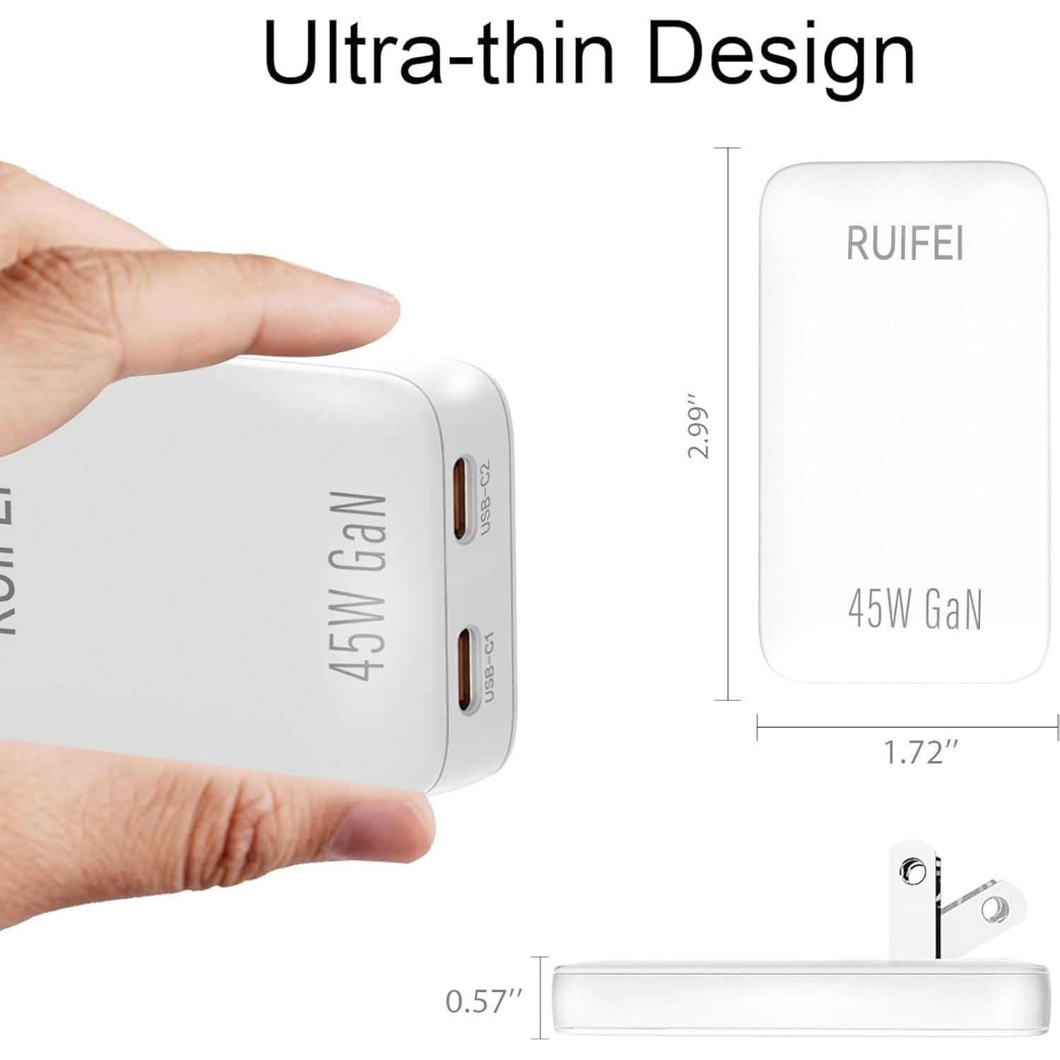 Cargador de pared USB C 45W RUIFEI 2 puertos carga rápida