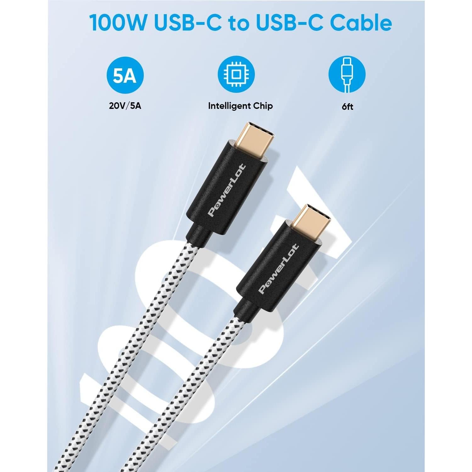 Cargador USB C PowerLot 65W con Cable de 1.8m - Carga Rápida