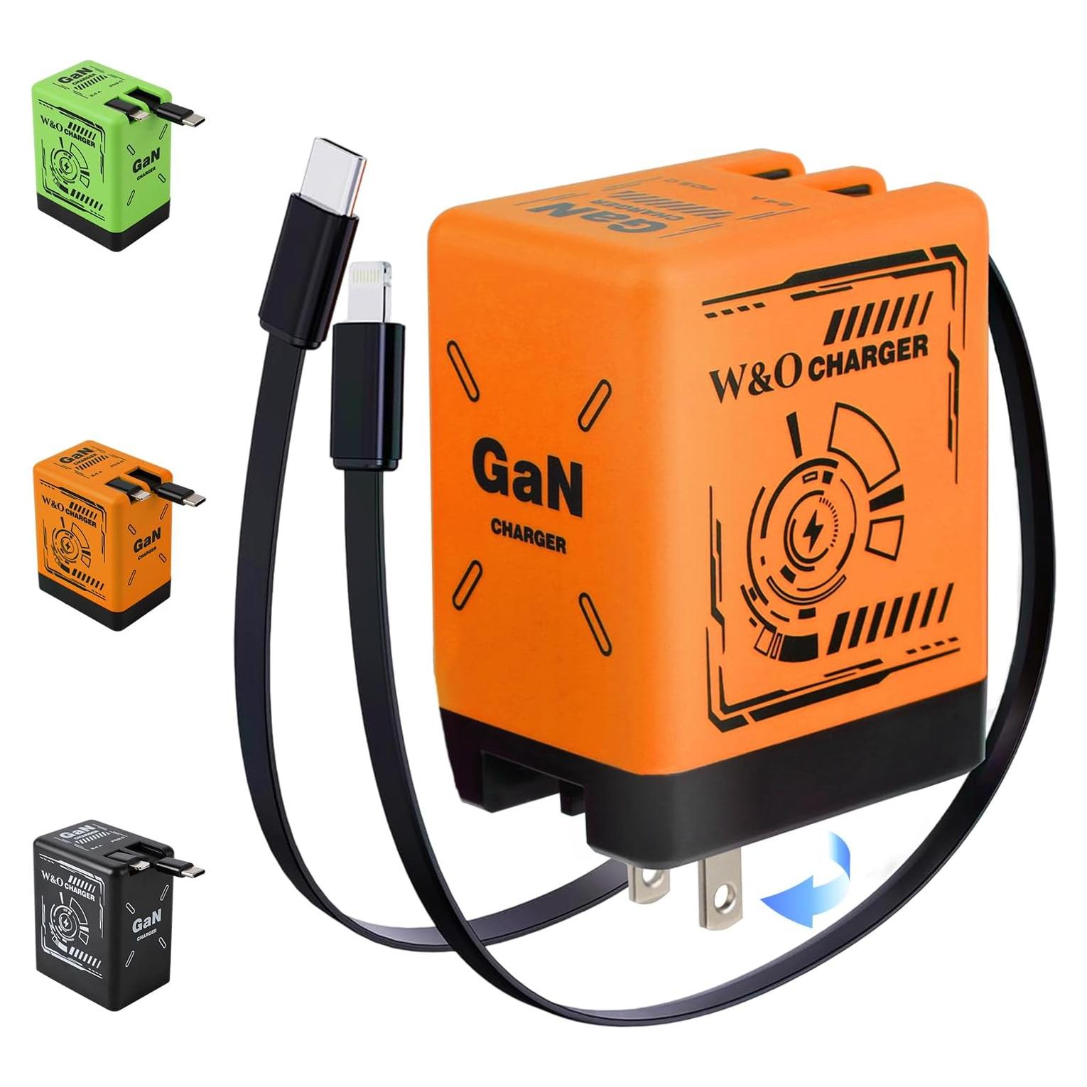 Cargador Rápido 2 en 1 W&O Plegable Naranja para Teléfonos y Tabletas