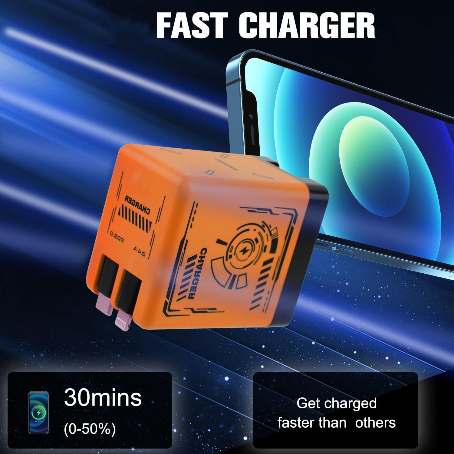 Cargador Rápido 2 en 1 W&O Plegable Naranja para Teléfonos y Tabletas