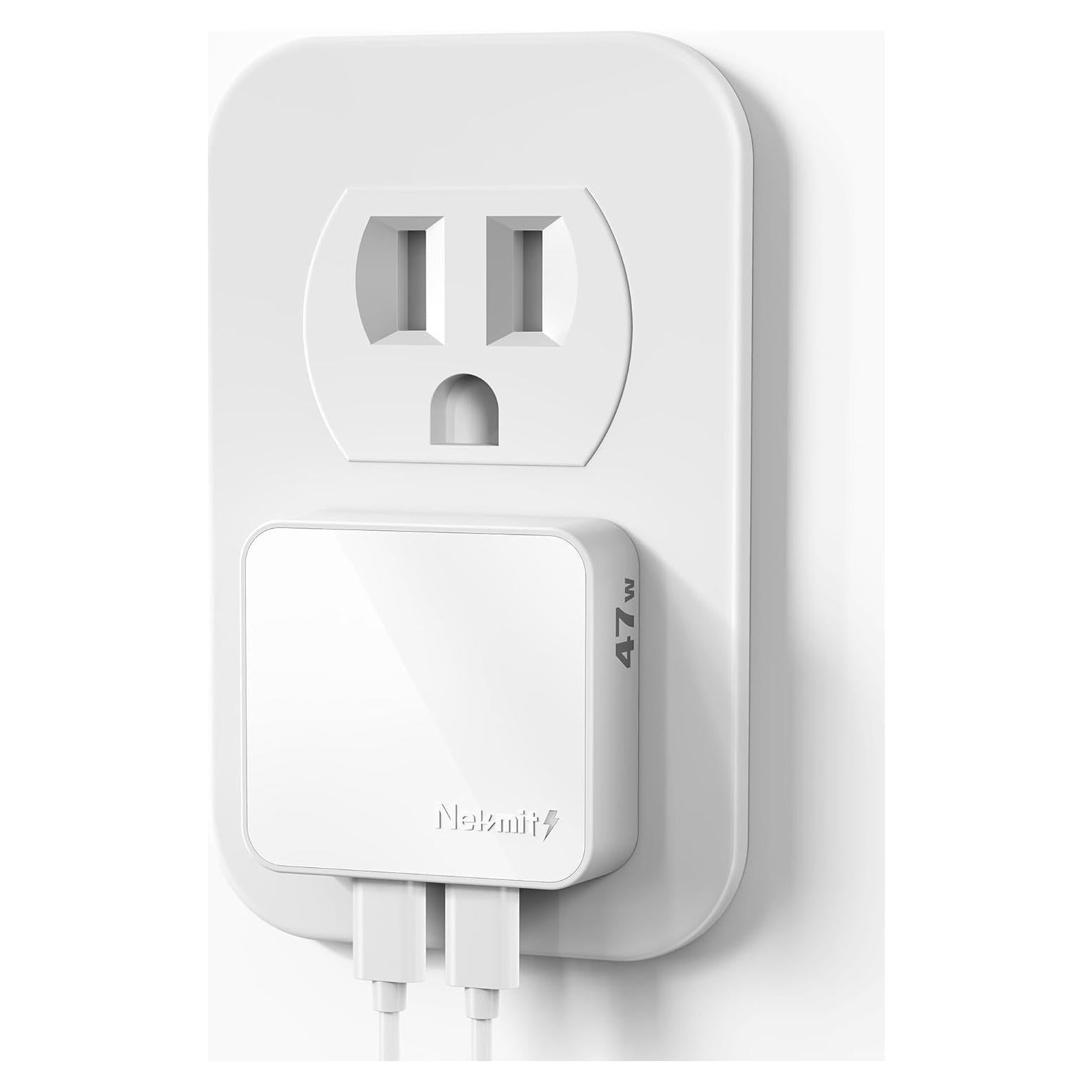 Cargador de pared USB C Nekmit 47W Dual Carga Rápida Blanco
